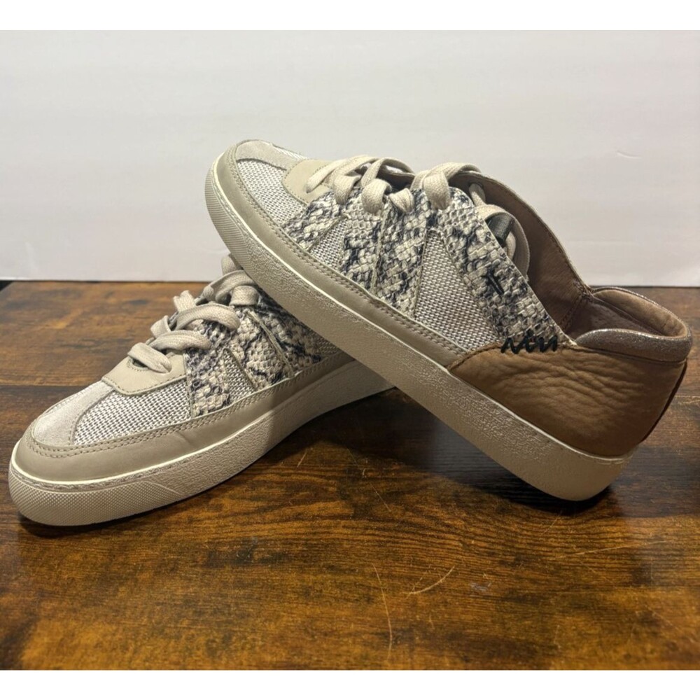 Frye Womens Shoes Tan Leather Snake-print Woven Low Lace Sneakers Sz 9.5